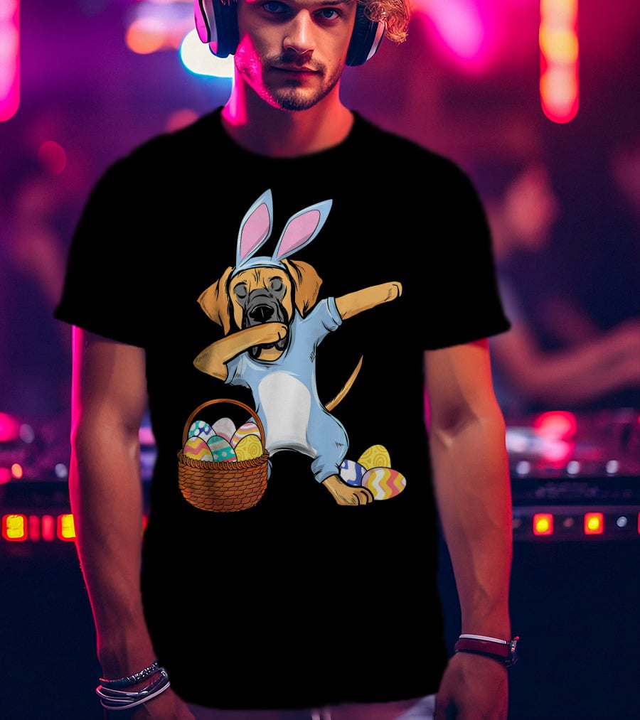 Dabbing Easter Bunny Great Dane With Basket Of Eggs T-Shirt