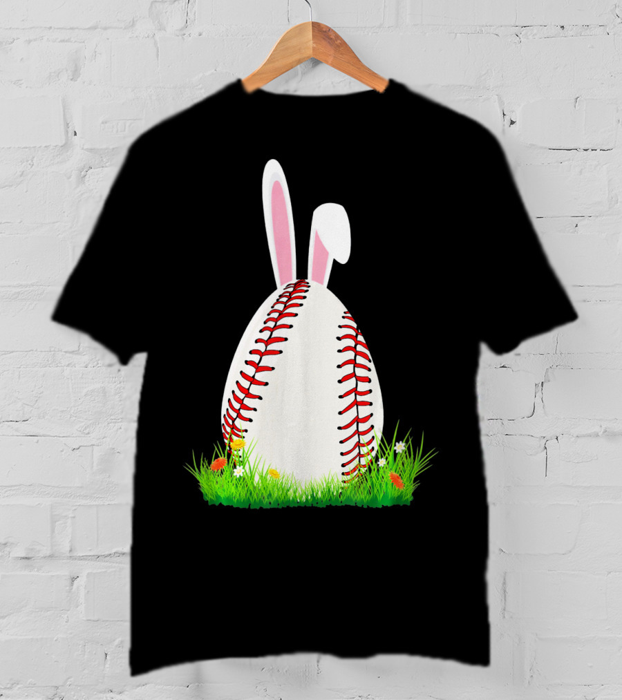 Cute Easter Bunny Baseball Egg With Ears On Grass T-Shirt