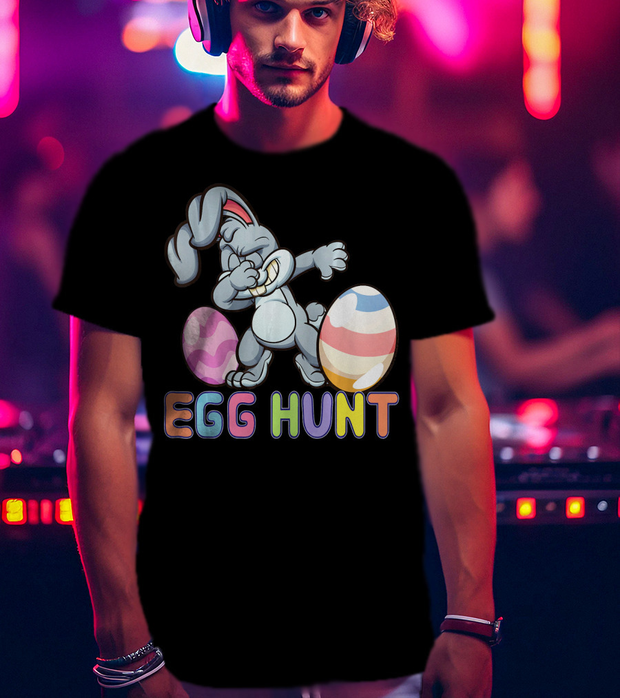 Dabbing Bunny Egg Hunt Easter Celebration With Colorful Eggs T-Shirt