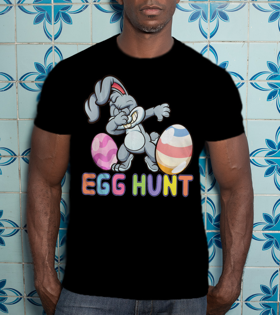 Dabbing Bunny Egg Hunt Easter Celebration With Colorful Eggs T-Shirt