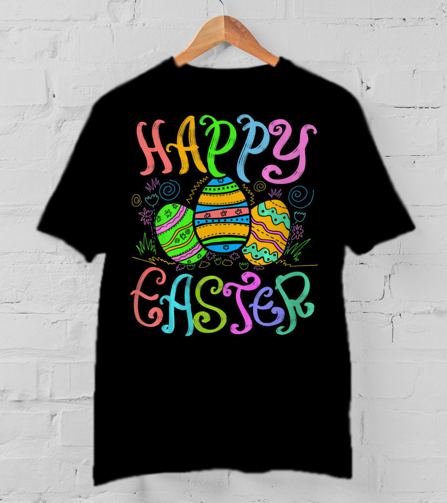 Happy Easter Colorful Eggs Cute Sunday Christian Feas T-Shirt