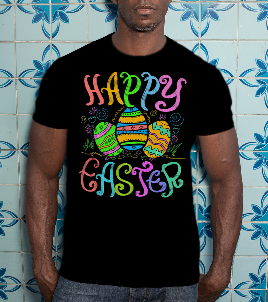 Happy Easter Colorful Eggs Cute Sunday Christian Feas T-Shirt