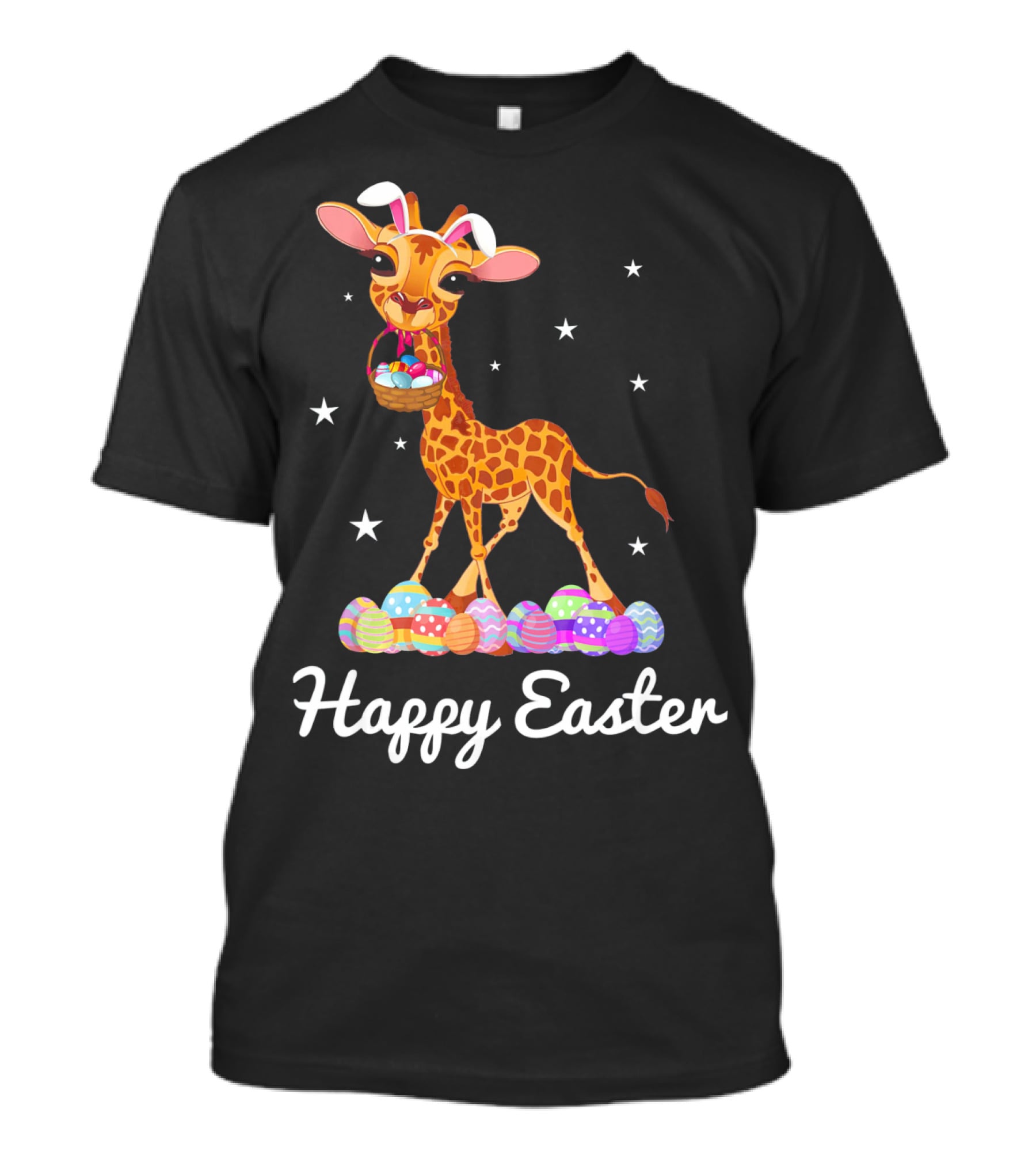 Happy Easter Giraffe With Bunny Ears And Colorful Eggs T-Shirt