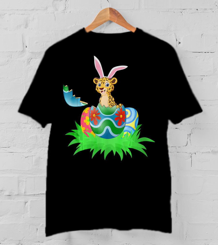 Easter Leopard With Bunny Ears In Colorful Easter Egg T-Shirt