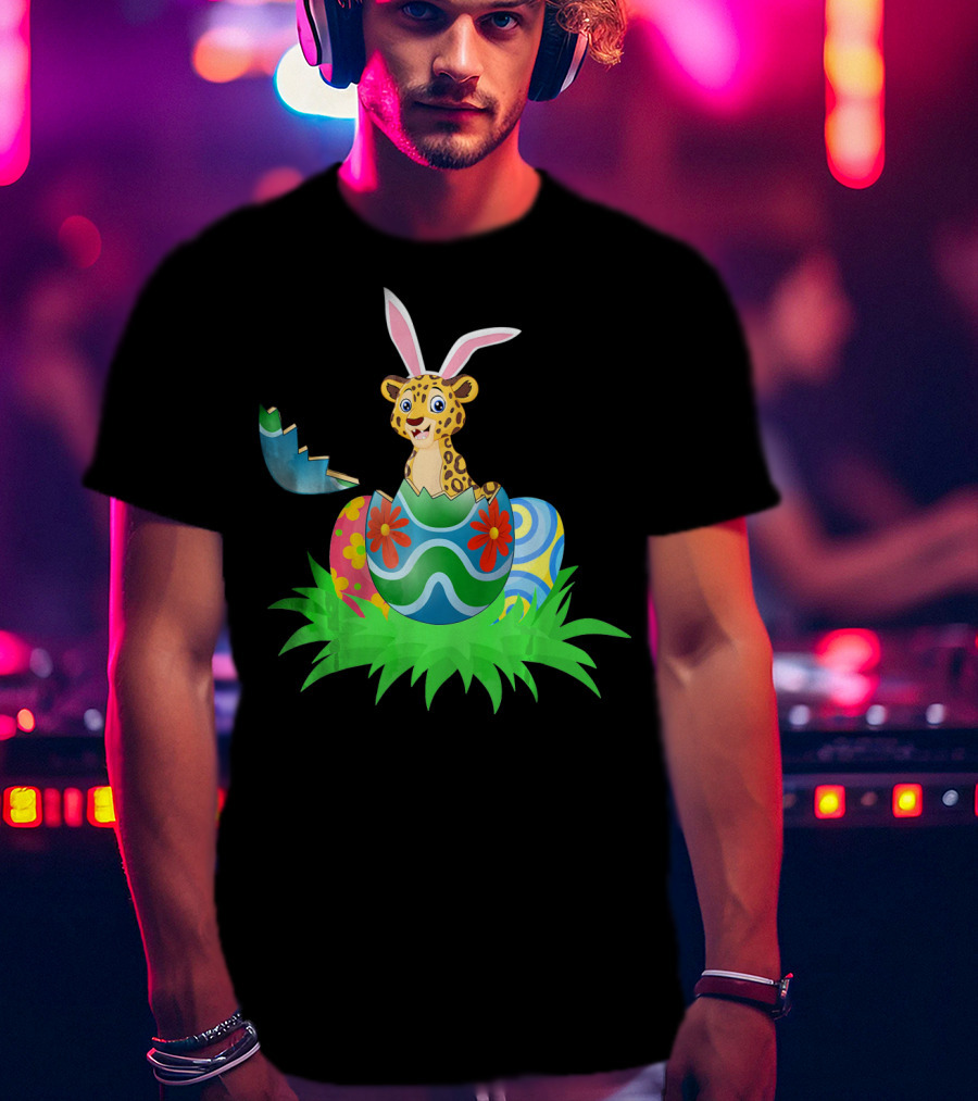 Easter Leopard With Bunny Ears In Colorful Easter Egg T-Shirt
