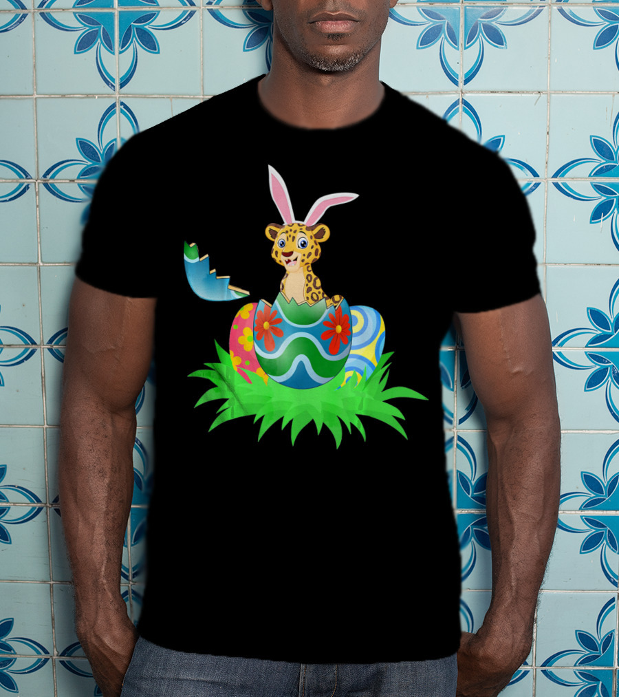 Easter Leopard With Bunny Ears In Colorful Easter Egg T-Shirt