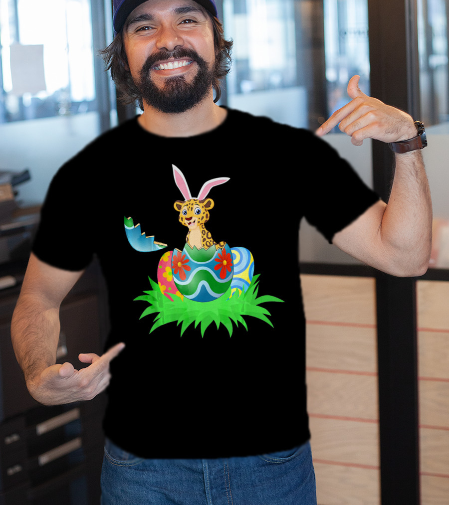 Easter Leopard With Bunny Ears In Colorful Easter Egg T-Shirt