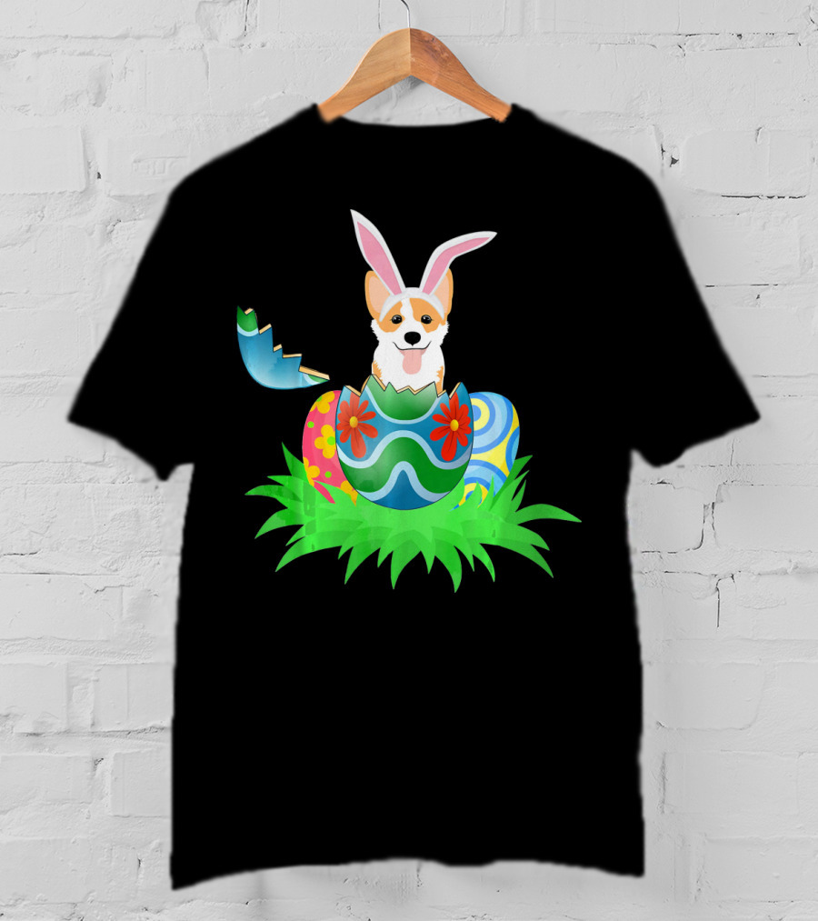 Easter Corgi Bunny With Colorful Easter Egg Hunt T-Shirt
