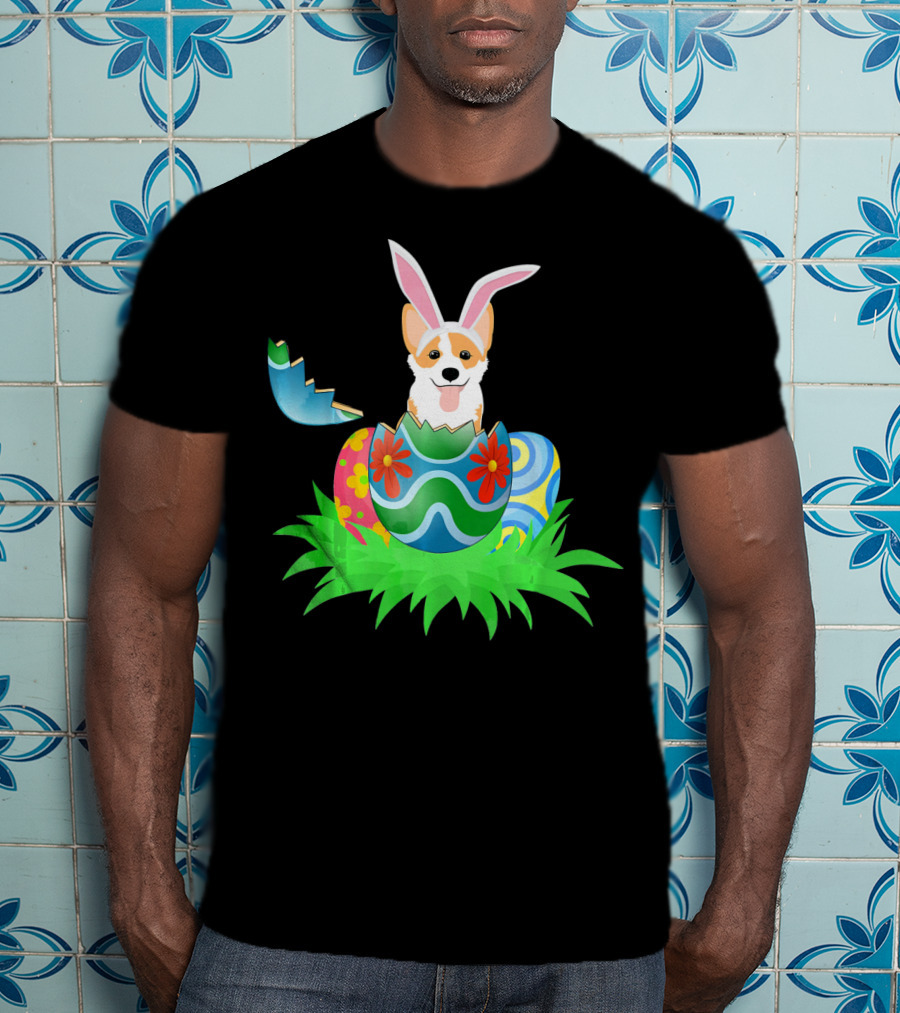 Easter Corgi Bunny With Colorful Easter Egg Hunt T-Shirt