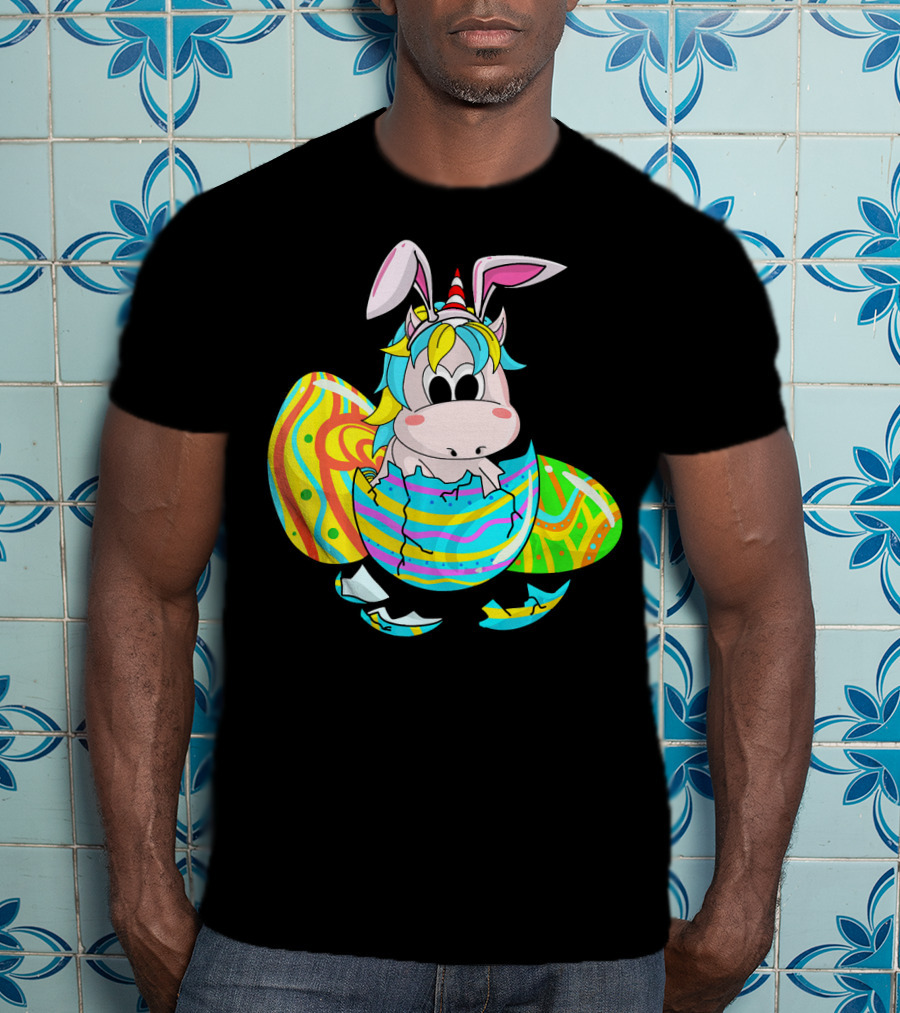 Easter Sunday Unicorn Bunnicorn In Colorful Eggshell T-Shirt