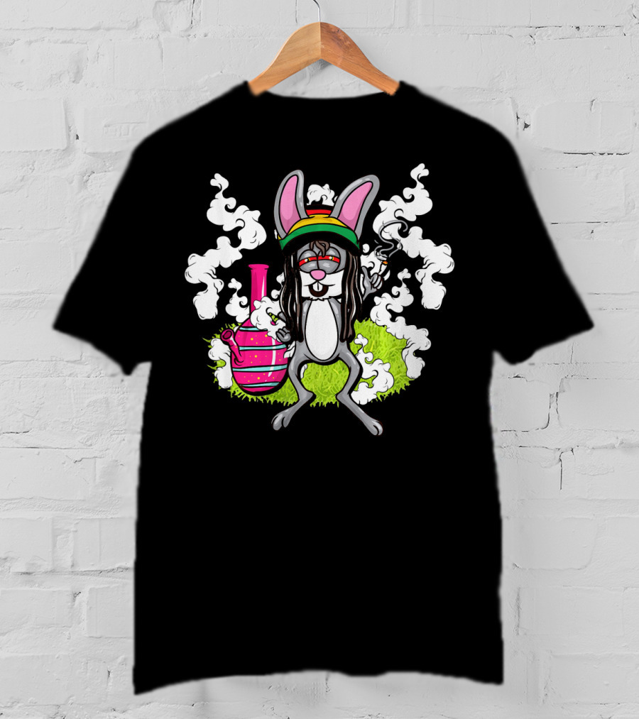 Easter Bunny Cannabis Humor Rasta Vibes With Smoke And Bong T-Shirt