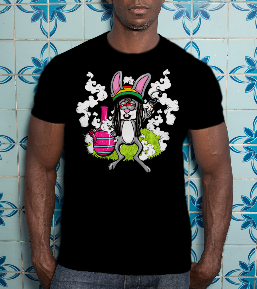 Easter Bunny Cannabis Humor Rasta Vibes With Smoke And Bong T-Shirt