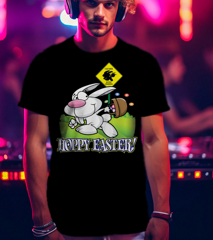 Caution Bunny Crossing Cute Funny Easter Bunny Hoppy Easter T-Shirt
