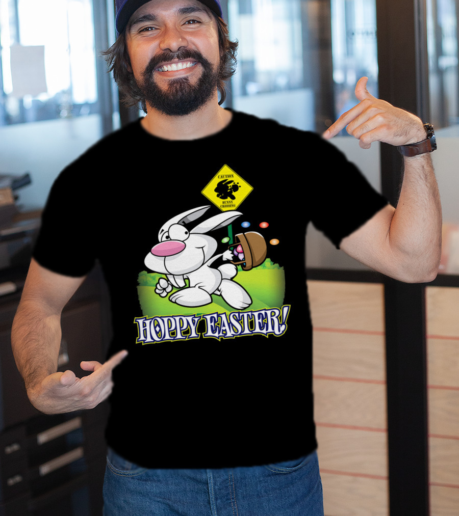 Caution Bunny Crossing Cute Funny Easter Bunny Hoppy Easter T-Shirt