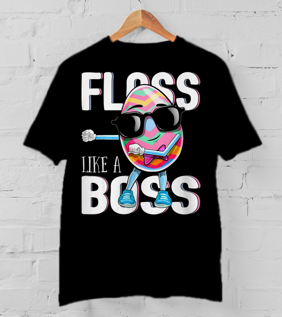 FLOSS LIKE A BOSS Flossing Easter Egg With Sunglasses And Colorful Stripes T-Shirt