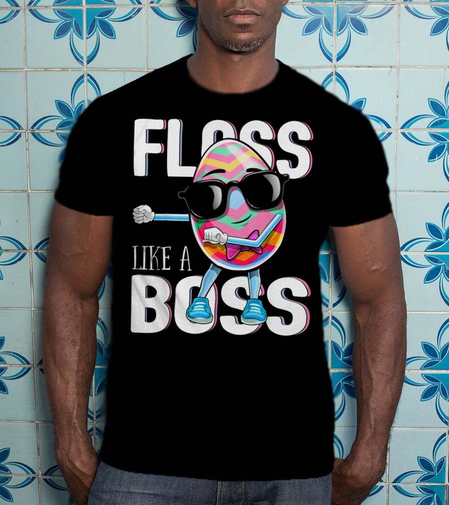 FLOSS LIKE A BOSS Flossing Easter Egg With Sunglasses And Colorful Stripes T-Shirt