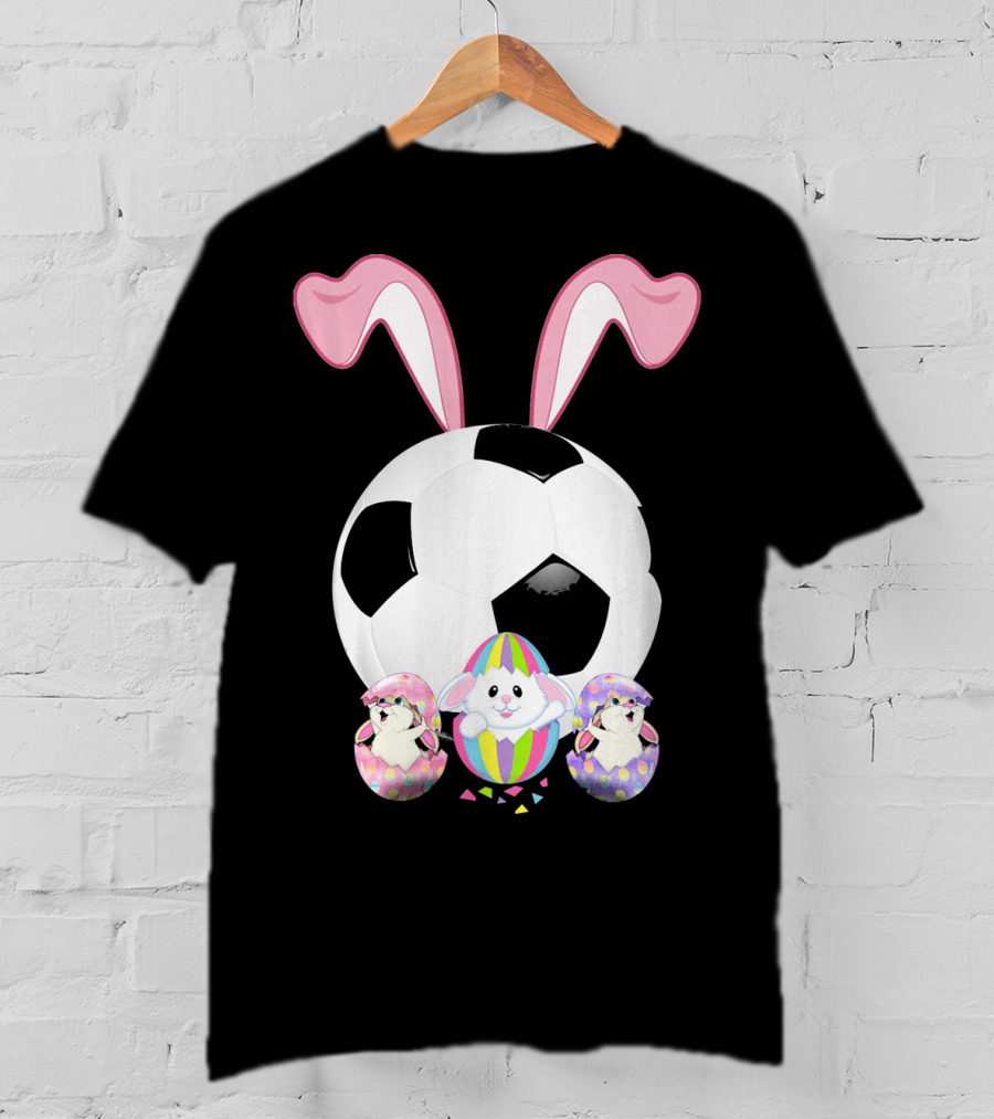 Soccer Easter Bunny Egg With Pink Ears And Colorful Easter Eggs T-Shirt
