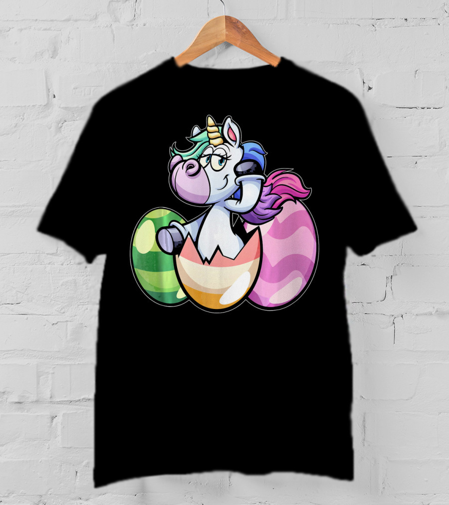 Easter Unicorn Hatching From Colorful Eggs Girls T-Shirt