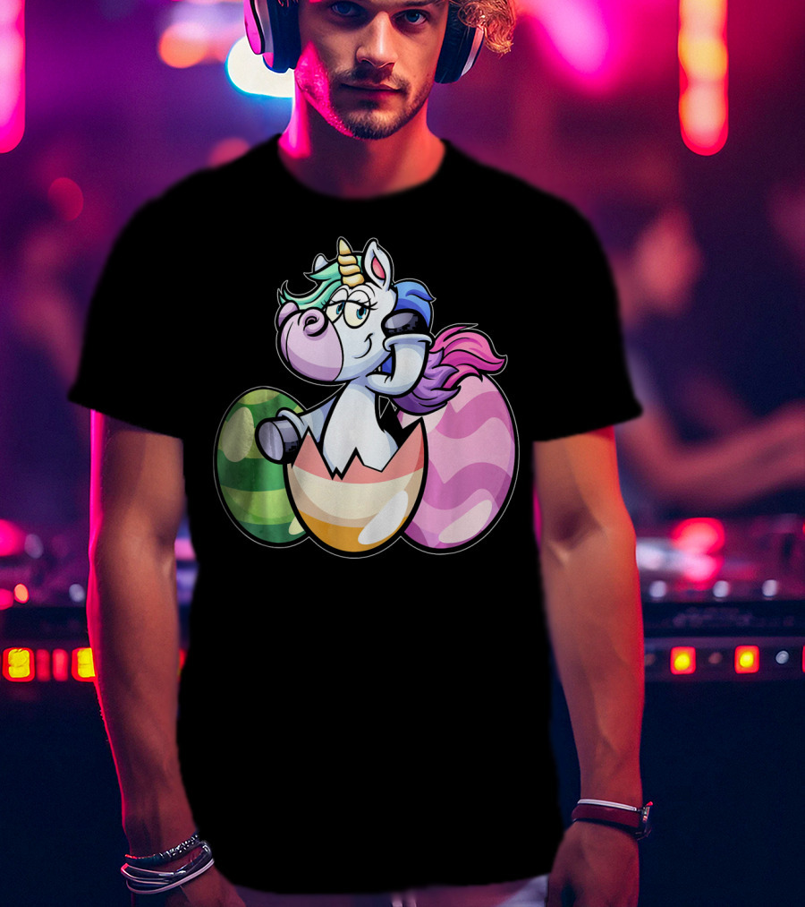 Easter Unicorn Hatching From Colorful Eggs Girls T-Shirt