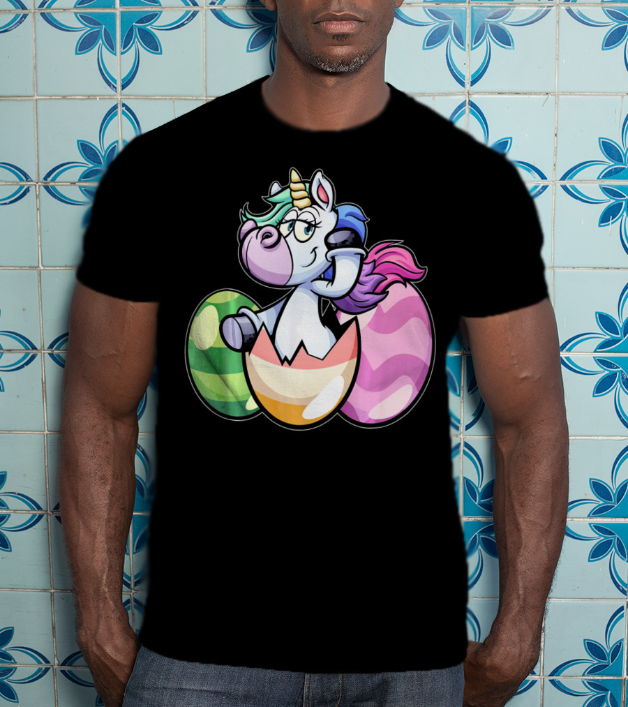 Easter Unicorn Hatching From Colorful Eggs Girls T-Shirt