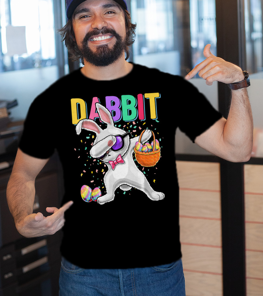 Dabbit Dabbing Easter Bunny With Eggs Basket And Confetti T-Shirt