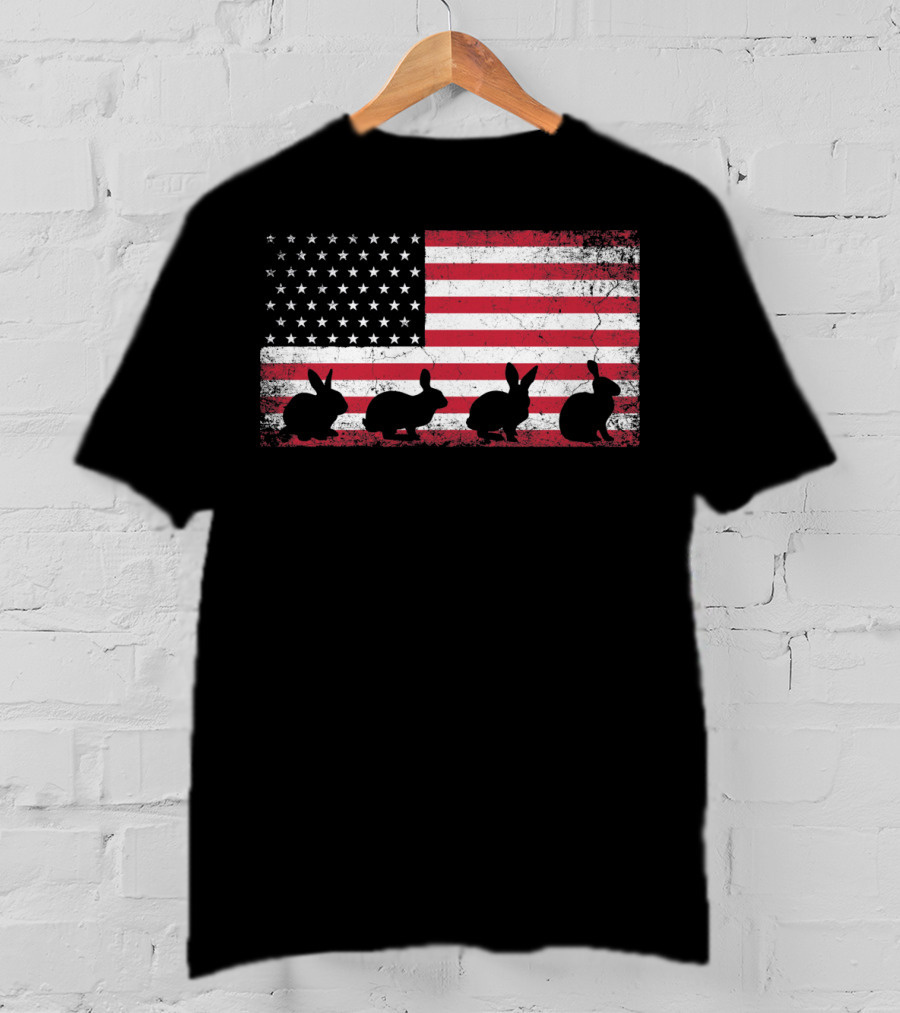 American Flag Bunny Rabbit Silhouettes Retro Easter T-Shirt