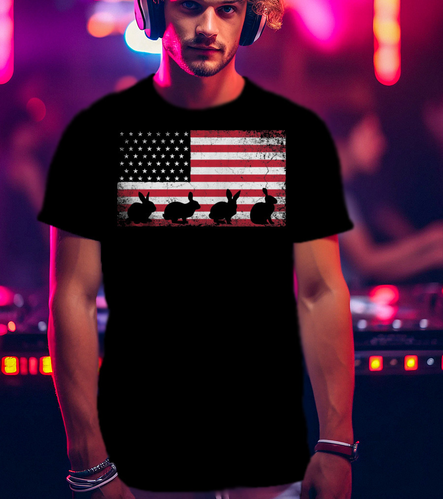 American Flag Bunny Rabbit Silhouettes Retro Easter T-Shirt