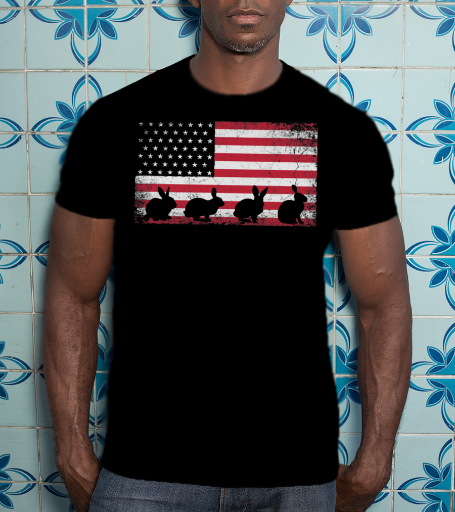 American Flag Bunny Rabbit Silhouettes Retro Easter T-Shirt