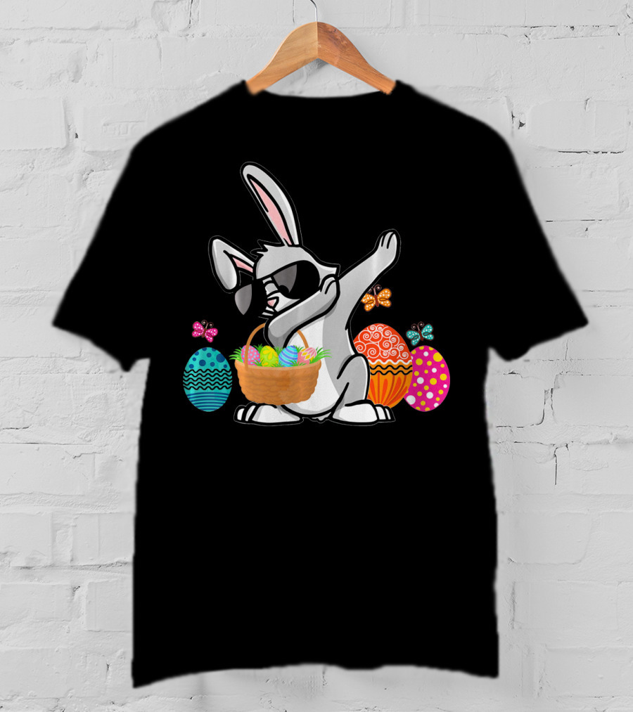 Dabbing Easter Bunny With Sunglasses And Basket Among Colorful Easter Eggs T-Shirt