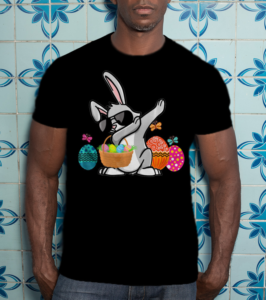 Dabbing Easter Bunny With Sunglasses And Basket Among Colorful Easter Eggs T-Shirt