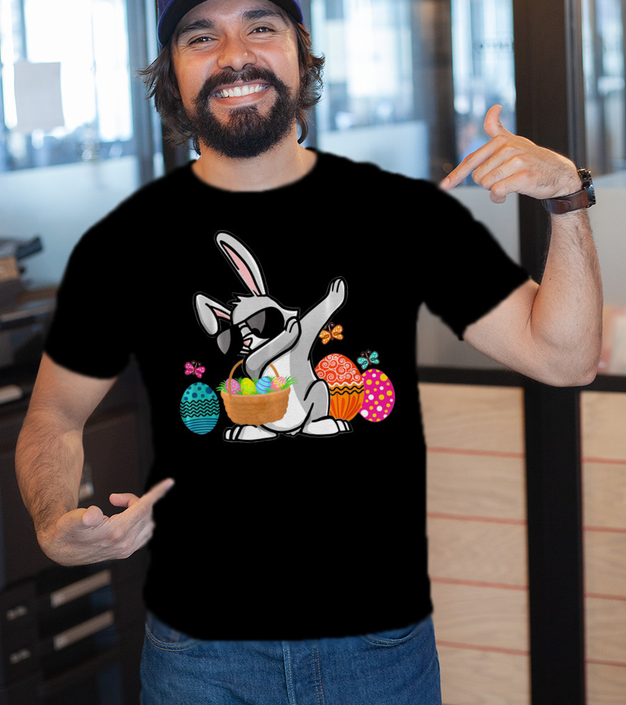 Dabbing Easter Bunny With Sunglasses And Basket Among Colorful Easter Eggs T-Shirt