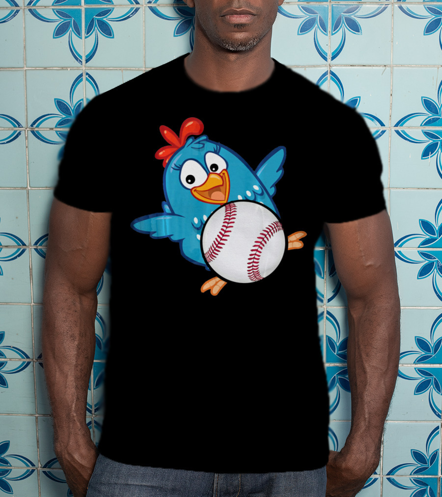 Easter Baseball Egg With Funny Blue Chicken T-Shirt
