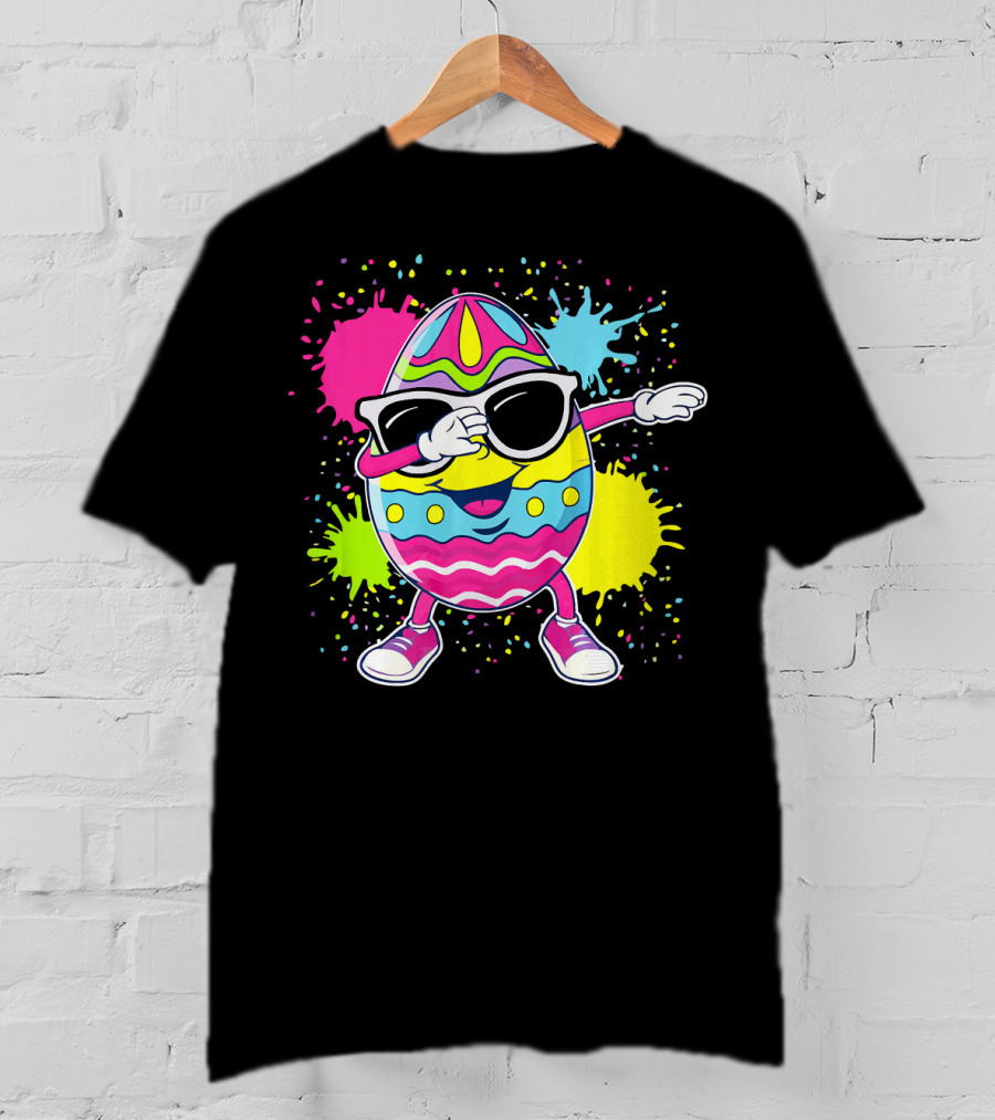 Cute Easter Egg Dabbing With Glasses Colorful Splatter T-Shirt