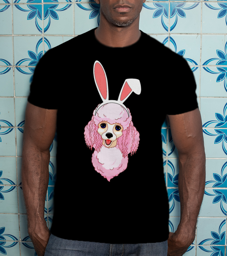 Poodle Bunny Ears Pink Happy Easter T-Shirt