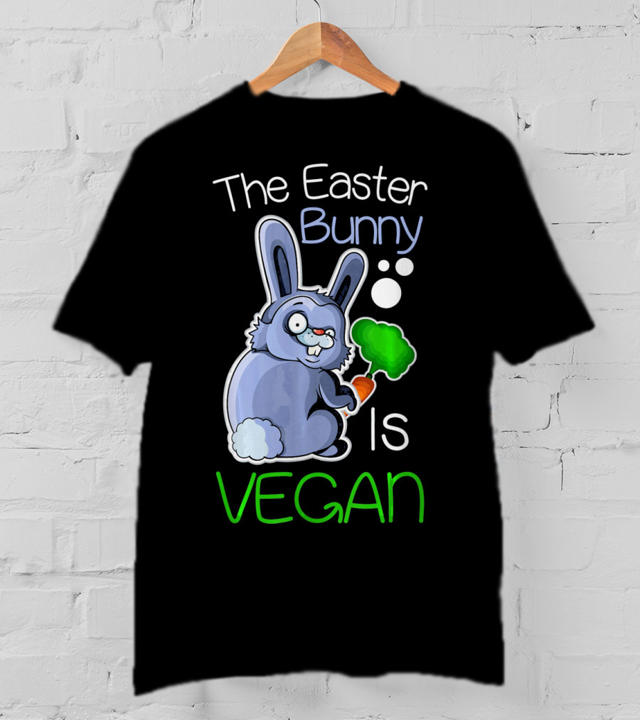 The Easter Bunny Is Vegan Vegetaria Cute Bunny With Carrot And Broccoli T-Shirt