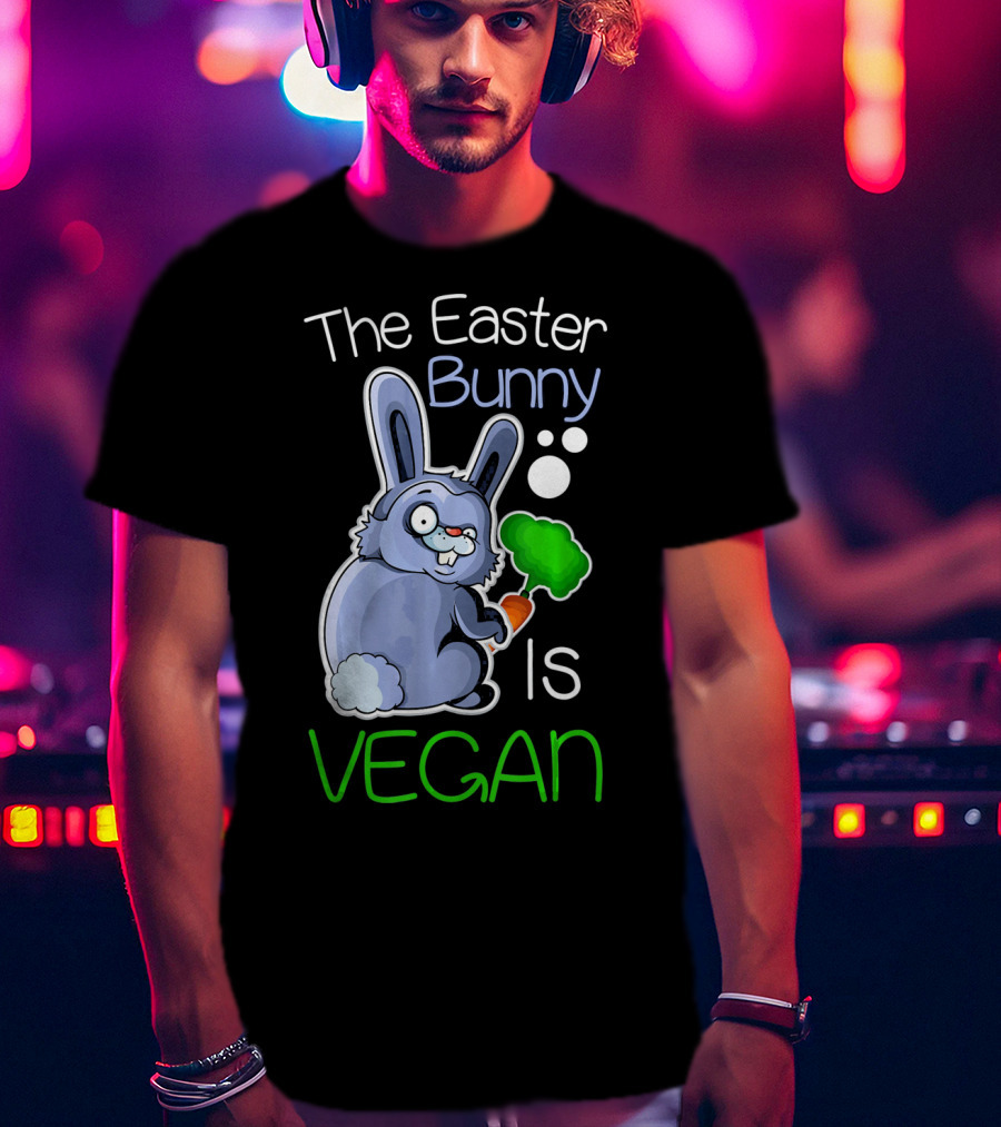 The Easter Bunny Is Vegan Vegetaria Cute Bunny With Carrot And Broccoli T-Shirt