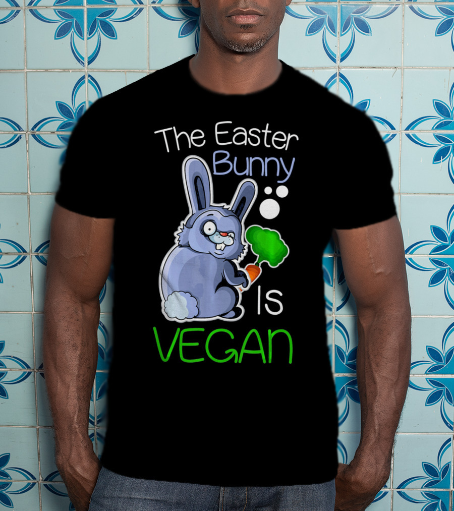 The Easter Bunny Is Vegan Vegetaria Cute Bunny With Carrot And Broccoli T-Shirt