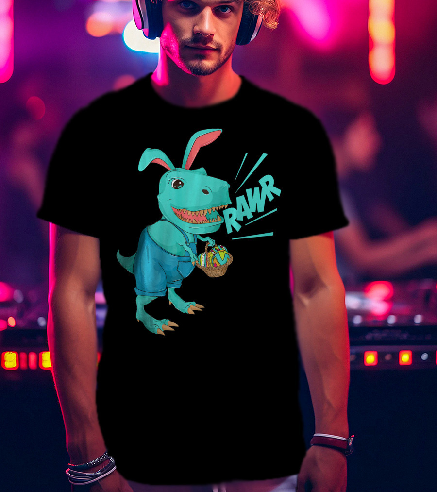 Rawr Dinosaur Easter Bunny Lovers Cute Basket T-Shirt