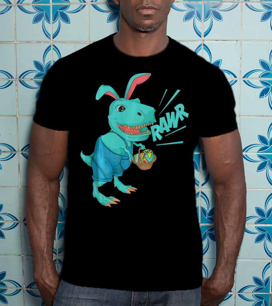 Rawr Dinosaur Easter Bunny Lovers Cute Basket T-Shirt