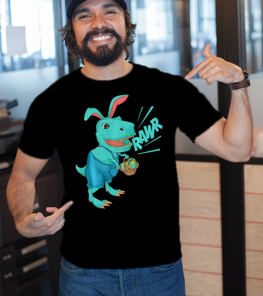 Rawr Dinosaur Easter Bunny Lovers Cute Basket T-Shirt