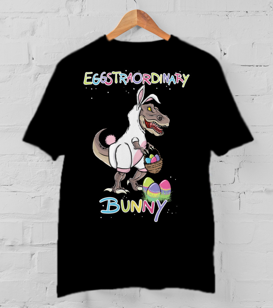 Eggstraordinary Bunny Dinosaur With Basket Of Easter Eggs T-Shirt