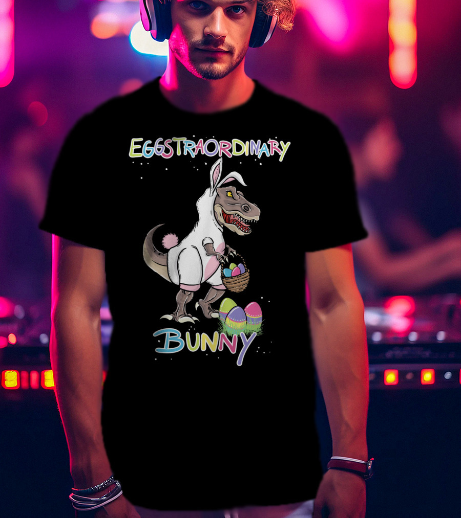 Eggstraordinary Bunny Dinosaur With Basket Of Easter Eggs T-Shirt