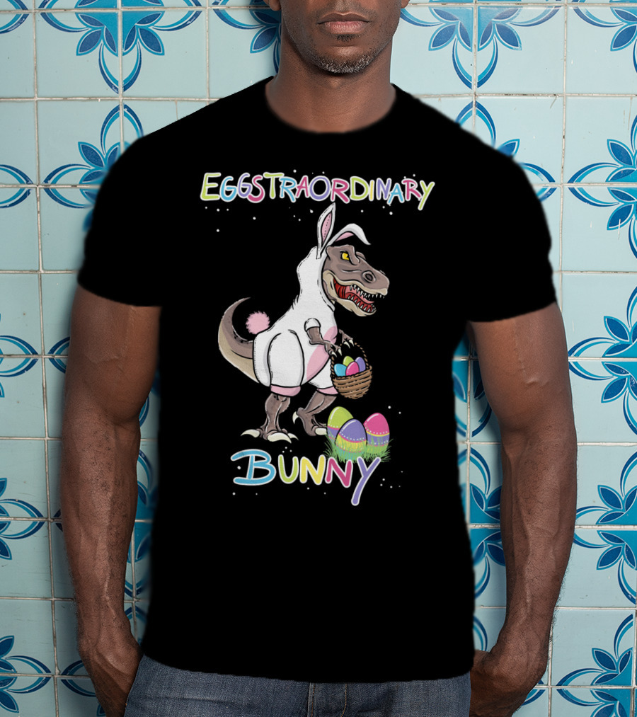 Eggstraordinary Bunny Dinosaur With Basket Of Easter Eggs T-Shirt