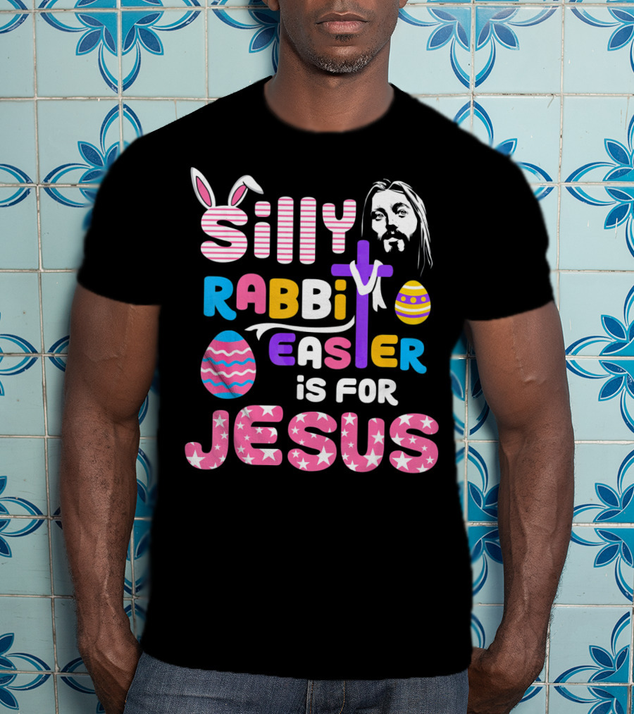 Silly Rabbit Easter Is For Jesus Cross Eggs Pink Stripes T-Shirt