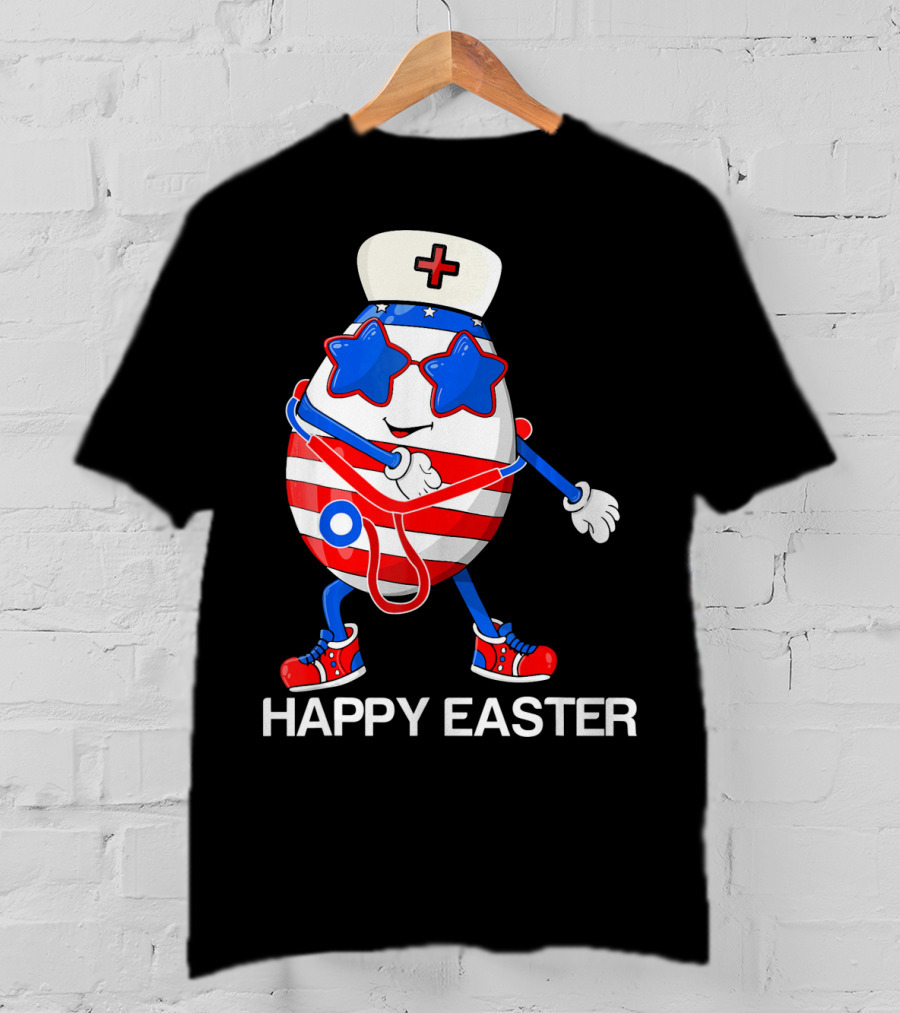 Happy Easter Flossing Egg With Stethoscope Nurse Hat And Stars T-Shirt