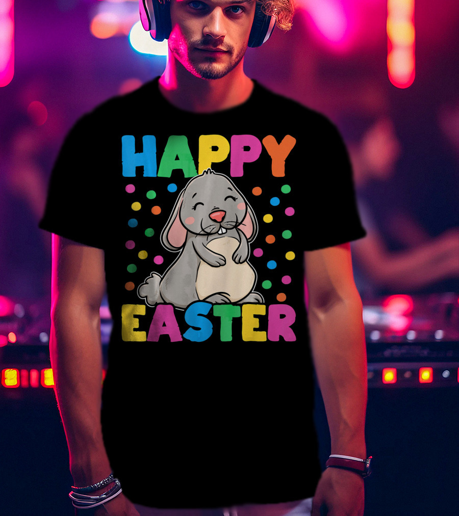 Happy Easter Bunny With Colorful Dots T-Shirt