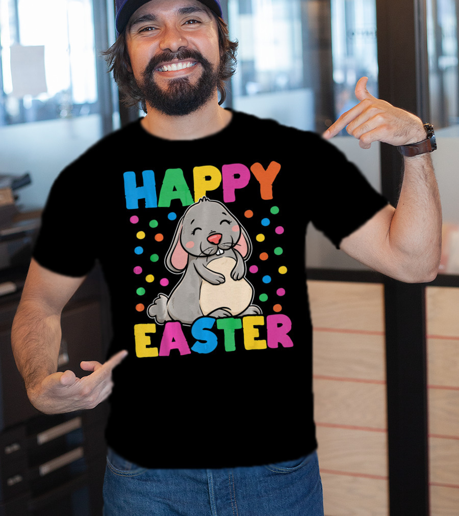 Happy Easter Bunny With Colorful Dots T-Shirt