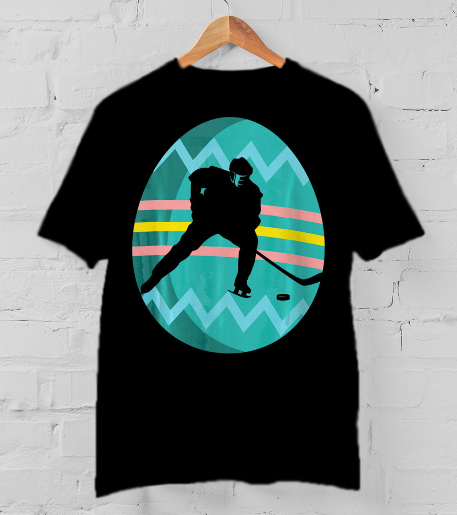 Easter Egg Hockey Silhouette Athlete Zigzag Stripes T-Shirt
