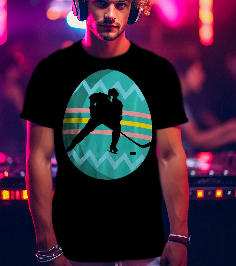Easter Egg Hockey Silhouette Athlete Zigzag Stripes T-Shirt