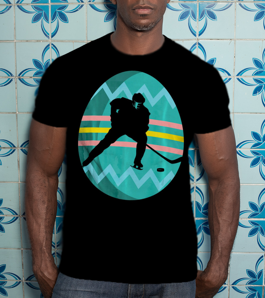 Easter Egg Hockey Silhouette Athlete Zigzag Stripes T-Shirt